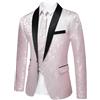 YFFUSHI Blazer da Uomo Jacquard Paisley Giacca da Abito 1 Bottone Giacche da Smoking per Matrimoni, Rosa, XXL