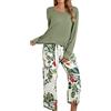 Uwdiohq Set da Casual Donna, Top A Maniche Lunghe E Pantaloni Lunghi, Stampa Pigiameria, Due Pezzi Offerta (Green, XXL) Pigiama Donna Cotone in Divertente Caldo Invernale Lungo Sexy Pigiamino