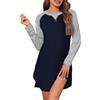 Uniexcosm Pigiama Lungo da Donna con Maniche Lunghe Girocollo Camicia da Notte in Cotone per Signora Blu Navy XXL