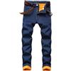 Generisch Jeans da uomo invernali imbottiti jeans con cintura, pantaloni in jeans con fibbia, pantaloni in cotone super flessibili, comodi jeans da uomo in tinta unita, jeans invernali caldi