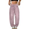 Generic Jeans da donna con glitter in denim, a gamba larga, pantaloni larga, pantaloni in denim con tasche, pantaloni casual, Colore: rosa., XS