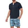 Jahetuul Pigiama Uomo Estivo Corto Completo Estivo Uomo Cotone Leggero 2 Pezzi Pigiami con Bottoni Collo Tondo Manica Corta T-Shirt e Pantaloncini