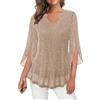 Ybing Camicette e tuniche da donna eleganti con glitter a 3/4, maniche a 3/4, con paillettes scollo a V, camicetta Y2K, tunica festiva, leggera, per feste, maglietta sottile con glitter, beige., XXL