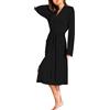 NLAND Vestaglia Kimono Lungo Donna Morbida e Confortevole Scollo a V Vestaglie da Notte Eleganti con Cintura e Tasche per Sonno Relax Casa(Nero,M)