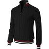 Oanviso Maglione Lavorato a Maglia da Uomo Mezza Zip Felpa Top Maglione da Lavoro Stand Collar Righe Scollo&Orlo Pullover di Transizione Classico Colore Solido Inverno Maglione Caldo A Nero M