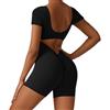 KOEMCY Tuta Donna Estiva Corta Jumpsuit Aderente con Maniche Corte Tutina Sportiva Elegante Completo Intera Pantaloncini Body Tutine Corte per Fitness Yoga(Nero/L)