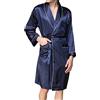 DELIMALI Vestaglia da uomo in raso, kimono, in seta, leggera, a maniche lunghe, con cintura e tasche, vestaglia da notte per feste di nozze, a-blu, L