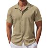 DGZTWLL Polo da uomo a maniche corte in tinta unita con colletto cubano - Casual Turn-Down Collar Top Street Style, cachi, M