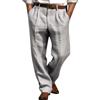 Generic Tasca frontale da uomo e lino, tubo dritto, tinta unita, confortevole, traspirante, casual, per tutti i giorni, vacanze, pantaloni alla moda da uomo Pantaloni da jogging senza fondo