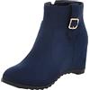 OBiQuzz Stivaletti da donna con tacco in camoscio, alla caviglia, con zeppa, con chiusura lampo, antiscivolo, da lavoro, per autunno e inverno, Blu, 38