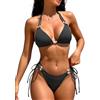 Rayson Donna Costume da Bagno Sexy 2 Pezzi Elegante Tie Triangolo Bikini di Perle Imbottito Colore Puro Spiaggia a Vita Bassa(Nero,M)