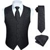 Enlision Gilet Uomo Nero Elegante Nozze Paisley Panciotto Jacquard Gilet da Abito Cravatta e Fazzoletto Set per Festa Sposa 4XL