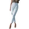 PODOLIXIA Pantaloni lunghi da donna, 7/8, eleganti, a cropped, slim fit, chino, a vita alta, per ufficio, business, tinta unita, per il tempo libero con pieghe, Celeste., XS