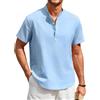 Enlision Camicia Azzurro Lino Uomo Estive Camicie Uomo Coreana Manica Corta Maglietta Uomo Elegante Ampia vestibilità Serafino Tshirt Taglie Forti 4XL