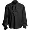 Generisch Camicia da uomo a maniche lunghe medievali, formale, vintage, etnica con maniche a sbuffo, larga, alla moda, per il tempo libero, con lacci, per cosplay, costume universale, O nero., M