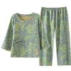 Generic Set pigiama da donna in cotone di bambù, comodo top a kimono a girocollo e pantaloni corti, comodo e traspirante, 2 pezzi, alla moda in stile cinese, Verde, M
