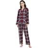 Amaxer Set Pigiama Caldo da Donna in Flanella 100% Cotone Set Pigiama Autunno e Inverno, Quadro Rosso e Blu con Filo Bianco，L