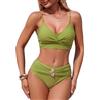 Adigaber Donna Costume da Bagno Due Pezzi Vita Alta Incrociato Frontale Costumi da Bagno Metallico Bikini Set