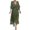 Generic Vestiti estivi da donna leggeri e ariosi, abito da spiaggia elegante, taglie grandi, abito estivo in chiffon, scollo a V, maniche a pipistrello, abito maxi con cintura, abiti swing irregolari, verde