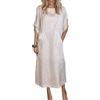 shownicer Vestito in Lino Donna Elegante Abiti Estivi Taglie Forti Girocollo Manica Corta Vestiti Casual Tinta Unita Vestito Abito da Spiaggia Vestiti Primavera A Bianco XL