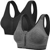 Tuopuda Reggiseno Sportivo Reggiseno Sonno Intimo Donna Senza Ferretto con Cerniera Frontale e Pastiglie Rimovibili per Ginnastica Corsa Jogging Yoga, Nero + Grigio, M