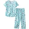 Generico Cotone Pigiama da Donna Maniche Corte Top Pantaloni da Notte Plus Pantaloncini da Donna Lunghezza al Ginocchio