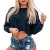 ORANDESIGNE Felpa Corte con Cappuccio con Stampa da Donna Ragazza Sweatshirt Manica Lunga Y2K E-Girl Pullover Casual Harajuku Streetwear Crop Top T-Shirt Sportiva A Nero M