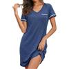Demegimi Camica da Notte Donna Cotone Estiva Camicia Notte Donna Maniche Corte Vestito da Notte a V Manica Corta per Casa Casual