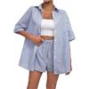 Slxbear Completo da donna a due pezzi con bottoni a maniche corte pantaloncini con coulisse con tasche abbigliamento da salotto estivo Co Ords Set per le donne Comode tute leggere Stampa a righe Casual Trendy