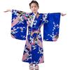 Wesaloes Kimono Bambina Vestito Bambina Elegante Stampa Floreale Vestiti Ragazze Tradizionali Giapponese Tradizionale Yukata Kimono in Raso Vestito da Festa per Ragazze 2-10 Anni (Blue, 150)