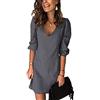 ORANDESIGNE Vestito Donna Estivi Vestito Camicia Donna Maniche Corte Estate Casual Vestito Scoll A V Camicia Allentata Abiti