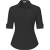 SPRING SEAON Camicetta da donna con maniche a 3/4, slim fit, scollo a V, abbottonatura, camicia da lavoro, camicetta a maniche corte, estiva, autunno, per ufficio e tempo libero, Nero , L
