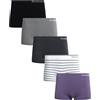 Reebok Pantaloncini Intimi da Donna, Confezione da 5 Pezzi, Elasticizzati, Senza Cuciture, Taglie S-XXL, Strisce Bianche/Cadet/Sharkskin/Perla annerita/Nero, Large