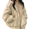 Sumleno Giacca Sherpa per donne adolescenti ragazze reversibile Y2k zip up felpa con cappuccio in pile pelliccia grunge cappotto invernale Cutecore vestiti coreani, Beige, L
