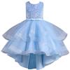Generisch Vestito da cerimonia nuziale da bambina elegante pizzo battesimo abito da festa, Azzurro, 8-9 Anni