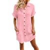 Fulidngzg Vestito Donna Primaverile,Vestito Donna Cotone Estivo Midi Scollo a V Maniche Corte Curvy Abito con Bottoni e Tasche Elegante Casual Abiti Morbido Lino Leggero Spiaggia