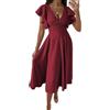 Yegirlzs Vestiti Donna Elegante Vestito Estivi Abiti Scollo a V Manica Corta Abito Cerimonia al Ginocchio Vestiti da Sera Cocktail A1 Rosso L