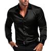 Oanviso Camicie Casual da Uomo Camicie Estive Maniche Lunghe Festa Palla Camicia Raso Elegante Moda Lusso Maglie Slim Fit Shirts Lucido Camicetta in Raso Tessuto Liscio A Nero L