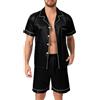 Lovasy Pigiama Uomo in Raso Estivo con Bottoni Davanti Pigiami Set Corta Scollo a V e Maniche Corte 2 Pezzi Seta Pigiama da Casa Leggero T-Shirt,A-Nero,M