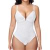 SHAPERIN Donna Body Modellante con Pizzo Body Snellente Pancia Piatta Push Up Shapewear Contenitivo Bodysuit Scollo a V, Bianco, S