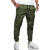 LIUPMWE Pantaloni da Lavoro Uomo Pantaloni Cotone Casual Jogging Pantaloni Sportivi Slim Fit con Tasche S-XXL，Verde Militare + Nero，XL
