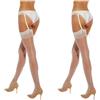 Fiore - Calze velate sexy in nylon con cuciture da donna per uso con reggicalze 20 DEN - Bianco 2 paia - S