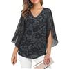 Enmain Camicia Donna Elegante Volant Scollo a V 3/4 Manica Blusa Donna Curvy Fiori Leggero Casual Estiva Primaverile Top