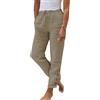 shownicer Pantaloni Donna Estivi Casual Cotone e Lino Lunghi Pantaloni Larghi con Gamba Dritta Elastica con Coulisse Elegante Tinta Unita Pants Pantaloni da Spiaggia con Tasche B Cachi XS