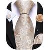 Barry.Wang Cravatta floreale con fiore spilla da uomo in seta cravatta tascabile gemelli quadrati set formale festa di nozze affari, Champagne, Taglia unica