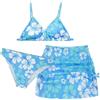 FEOYA Bikini 3 pezzi Costume da bagno da bambina con fiori o foglie, gonna estiva da spiaggia, costume da bagno, costume da bagno elasticizzato, asciugatura rapida, 140 150 160 170, Azzurro, 14 anni