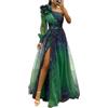 Generico Abiti da Cerimonia Donna Lunghi Eleganti Abito da Sposa Chiffon Sera con Corsetto Tubino Vestito Floreale Maniche Lunghe Abiti Ancho Taglie Forti Sposa Ropa 2#Verde Scuro XL