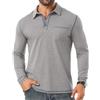 PrinStory Polo da uomo a maniche lunghe, casual, in cotone, con taschino sul petto, grigio chiaro, L
