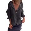 shownicer Donna Solido Open Front Manica Lunga Tuta Blazer Button Lino Capispalla Cappotto Lungo Donne in Cotone e Lino Cappotti Outwear Casual Blazer A Nero XS