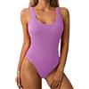 Limeeke - Costume da Bagno Intero da Donna, a Costine, Scollo Rotondo, Schiena Bassa, Viola, XX-Large